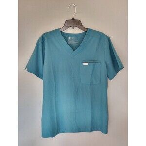 Figs Technical Collection Scrub Top Men's M Green Short Sleeve V-Neck 2 Pocket